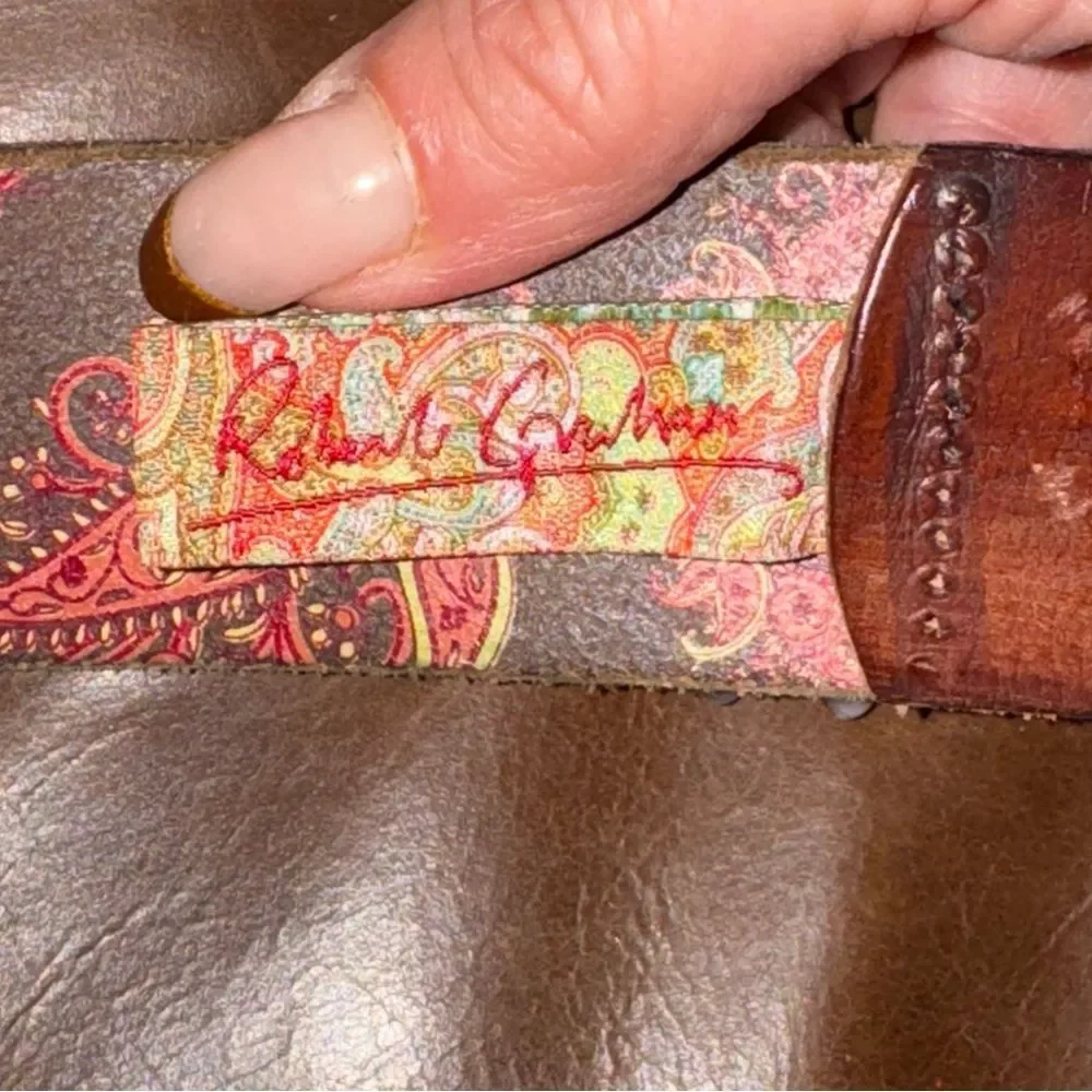 Robert Graham Men's Brown Multicolor Leather Plaid Belt Size 42/105